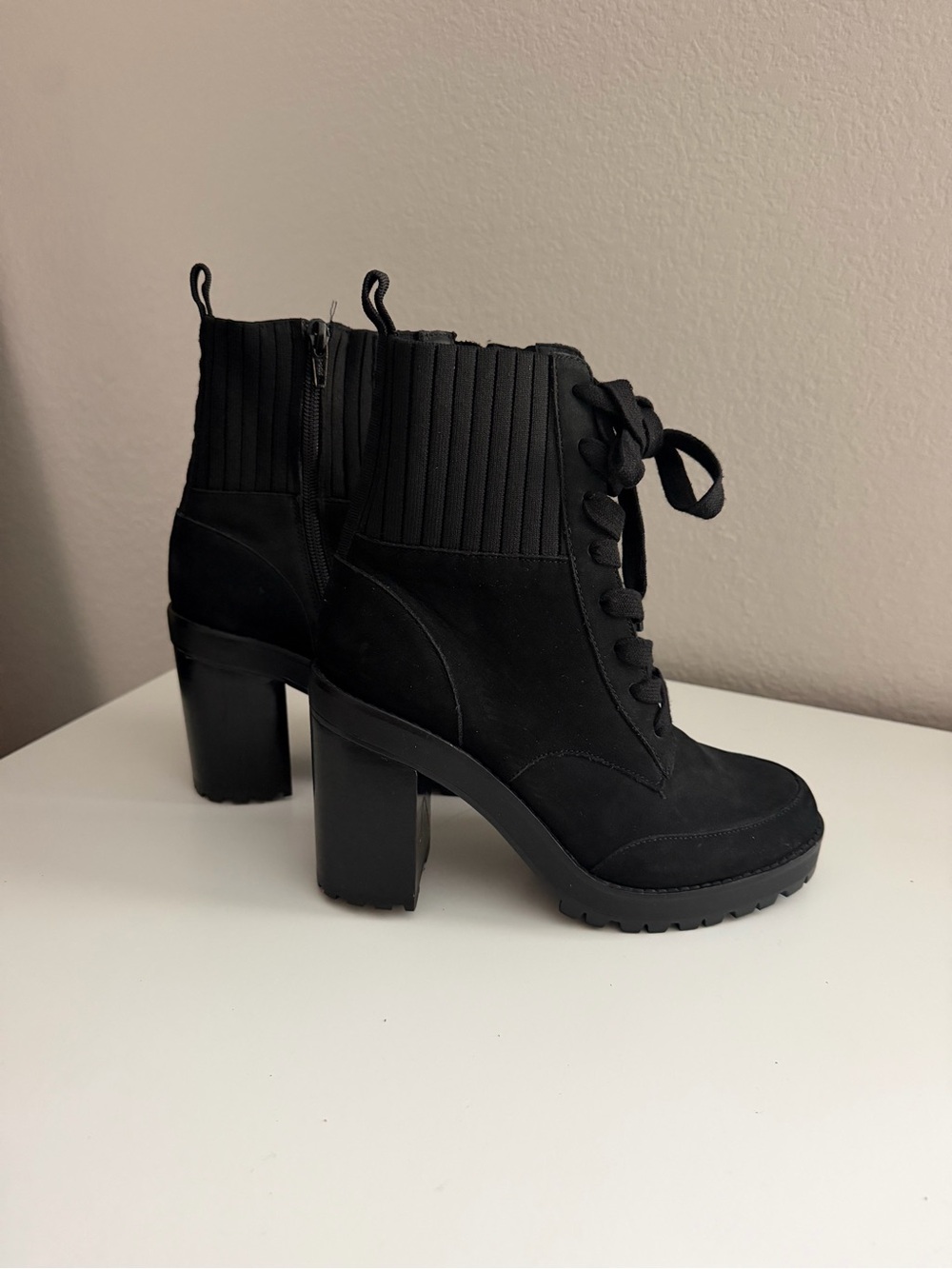 Target Black Lace-Up Ribbed Ankle Boots with Block Heel